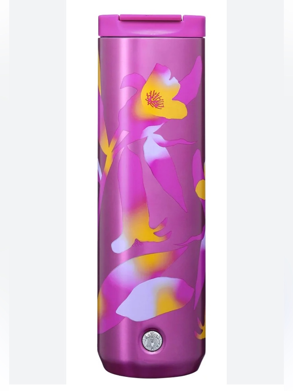 Starbucks Pink Purple Floral Vacuum Insulated Tumbler 16 OZ Flip Top Thermos